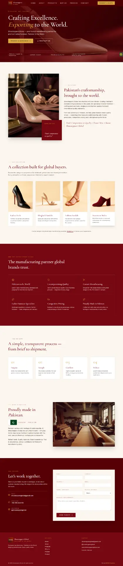 Shoestoppers Global footwear export manufacturer website built by MADSID Creations